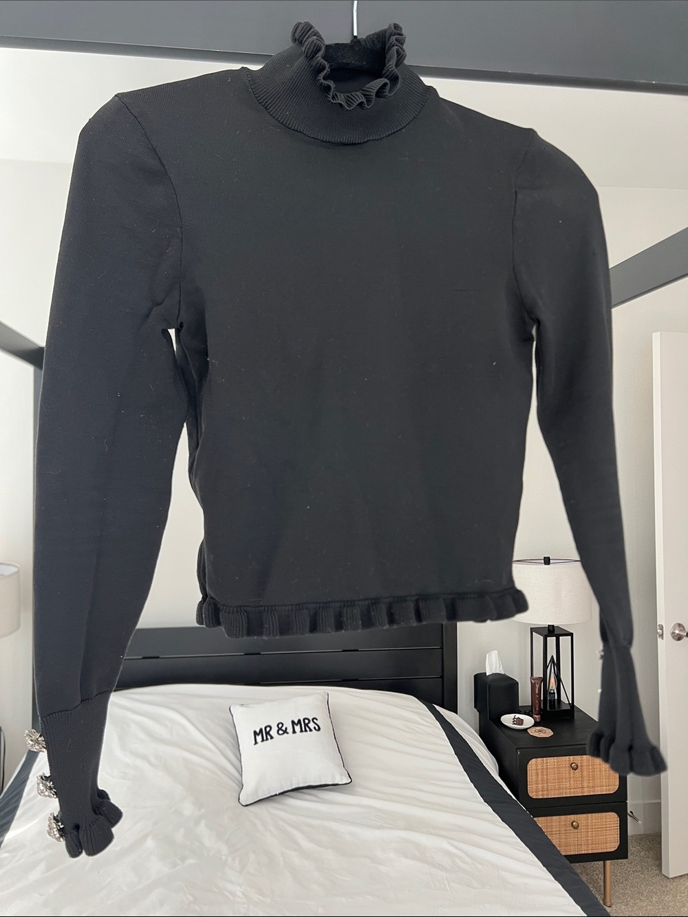 Black Ruffle Mock Neck Long Sleeve Top